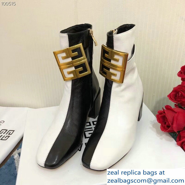 Givenchy Heel 5cm 4G Square-Toe Ankle Boots Two-tone Black/White 2018 - Click Image to Close