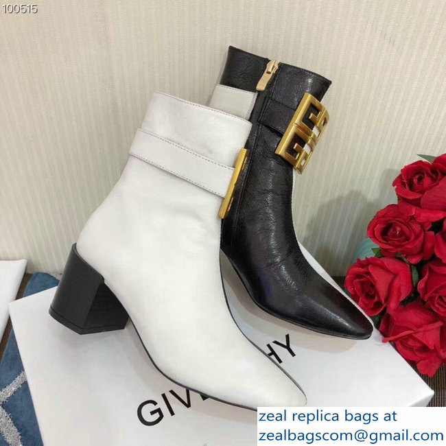 Givenchy Heel 5cm 4G Square-Toe Ankle Boots Two-tone Black/White 2018 - Click Image to Close