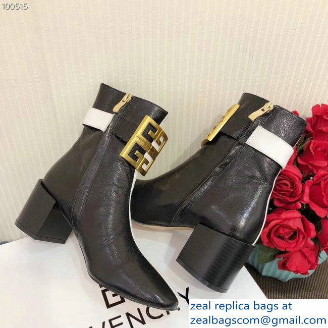 Givenchy Heel 5cm 4G Square-Toe Ankle Boots Two-tone Black/White 2018 - Click Image to Close