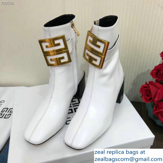Givenchy Heel 5cm 4G Square-Toe Ankle Boots White 2018