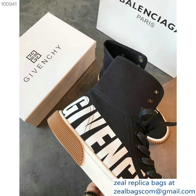 Givenchy Logo Print High-Top Lace-Up Boxing Sneakers Black 2018 - Click Image to Close