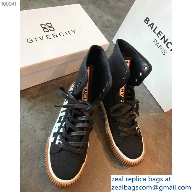 Givenchy Logo Print High-Top Lace-Up Boxing Sneakers Black 2018