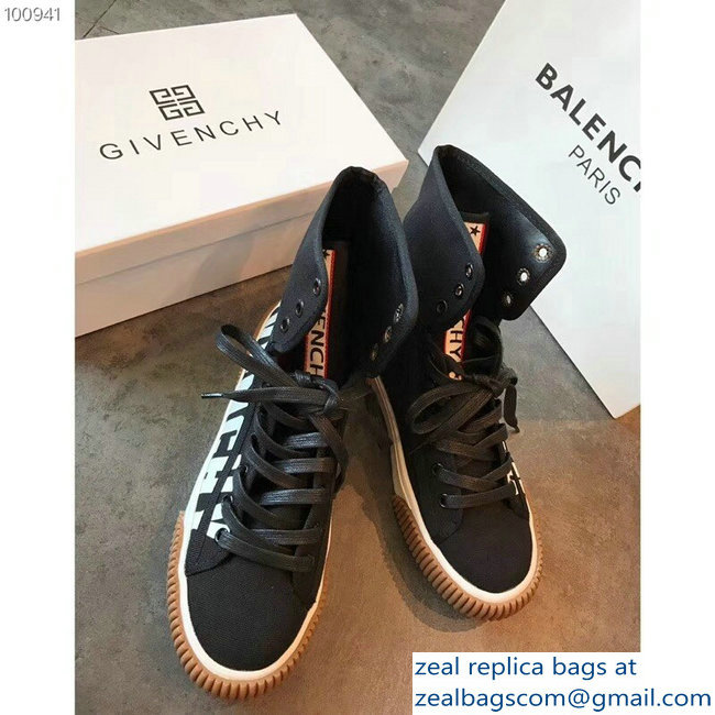 Givenchy Logo Print High-Top Lace-Up Boxing Sneakers Black 2018 - Click Image to Close