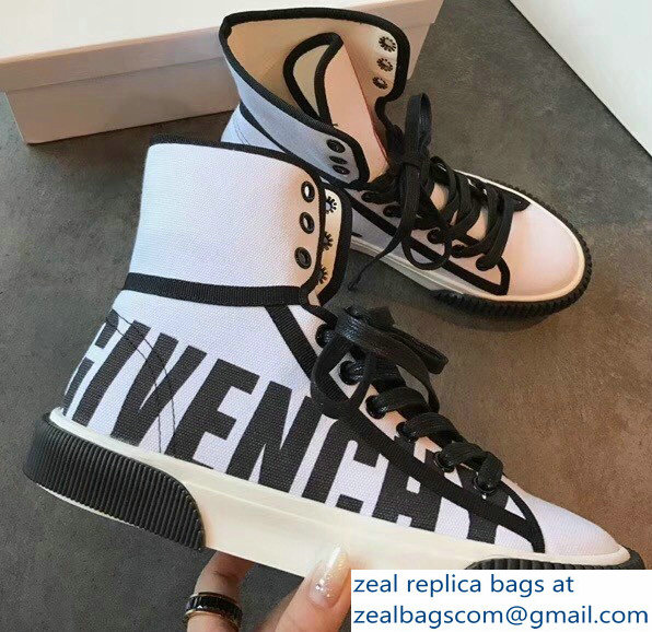 Givenchy Logo Print High-Top Lace-Up Boxing Sneakers White 2018 - Click Image to Close