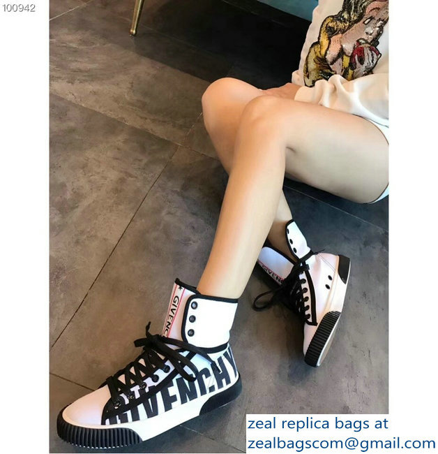 Givenchy Logo Print High-Top Lace-Up Boxing Sneakers White 2018