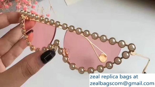 Gucci Cat Eye Metal Sunglasses With Pearls 04 2018 - Click Image to Close
