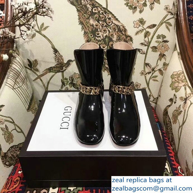 Gucci Chain Leather Boots Black 2018