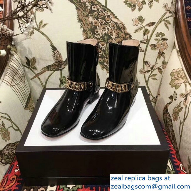Gucci Chain Leather Boots Black 2018