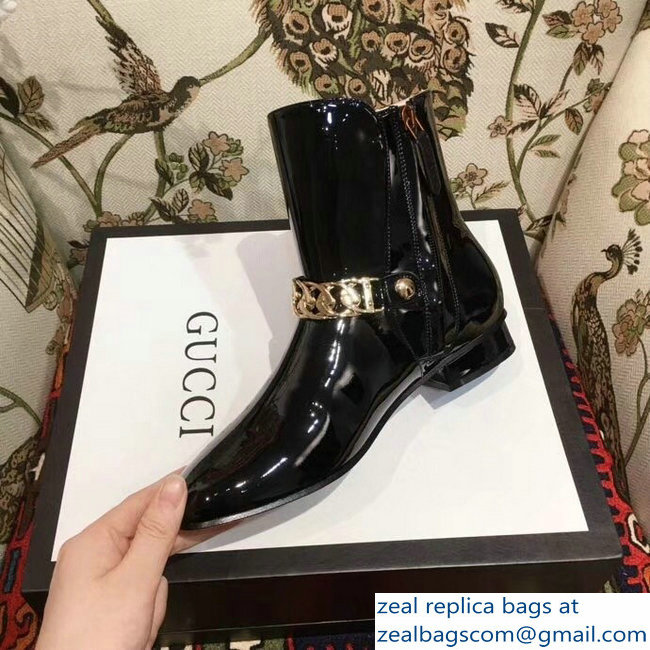 Gucci Chain Leather Boots Black 2018