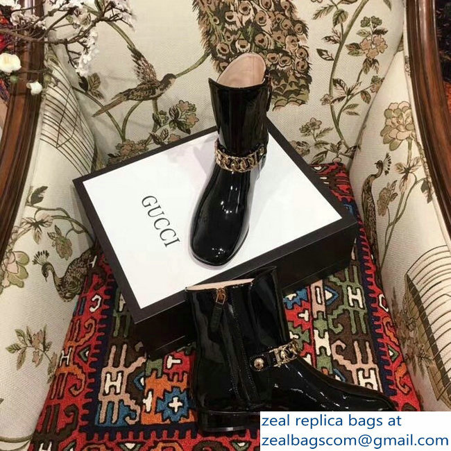 Gucci Chain Leather Boots Black 2018