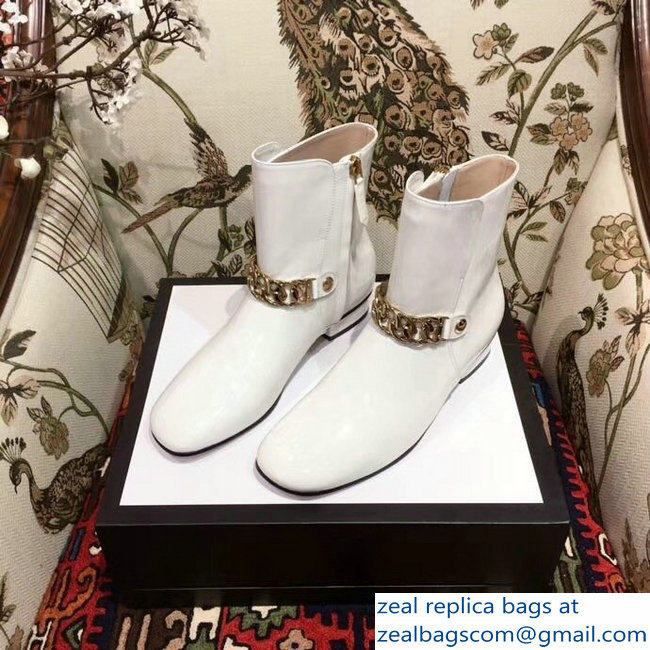 Gucci Chain Leather Boots White 2018 - Click Image to Close