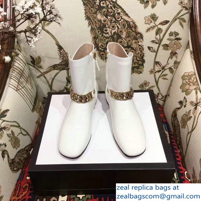 Gucci Chain Leather Boots White 2018