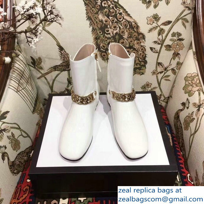 Gucci Chain Leather Boots White 2018