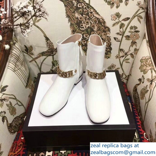 Gucci Chain Leather Boots White 2018