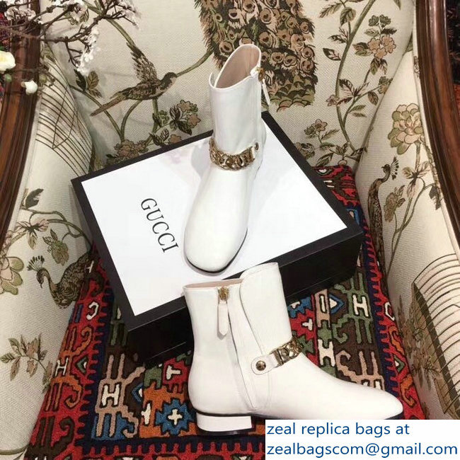 Gucci Chain Leather Boots White 2018