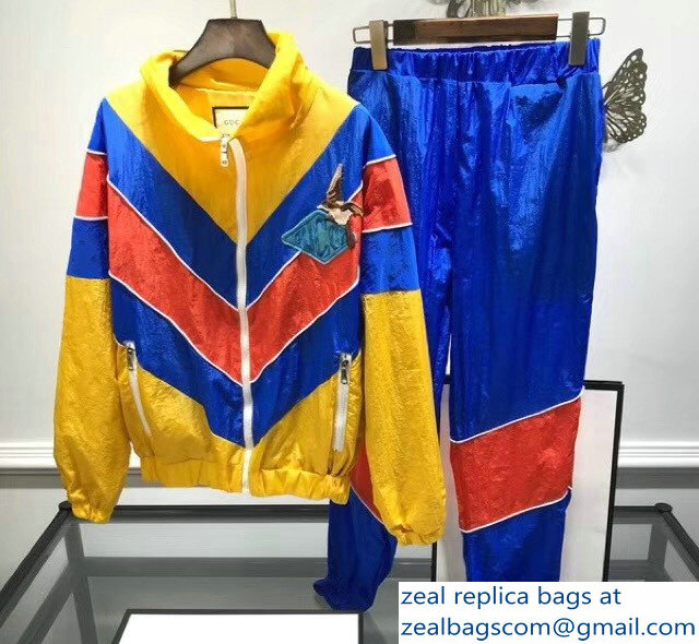 Gucci Chevron Blue/Red Yellow Jacket and Pants Suit 2018 - Click Image to Close