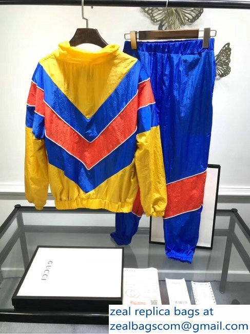 Gucci Chevron Blue/Red Yellow Jacket and Pants Suit 2018