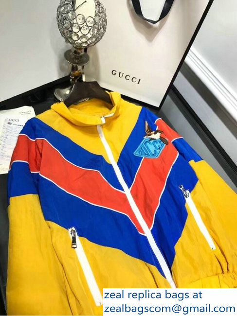 Gucci Chevron Blue/Red Yellow Jacket and Pants Suit 2018