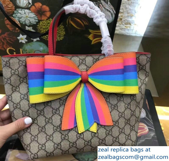 Gucci Children GG Tote Bag 501804/410812 Multicolor Rainbow Bow 2018 - Click Image to Close