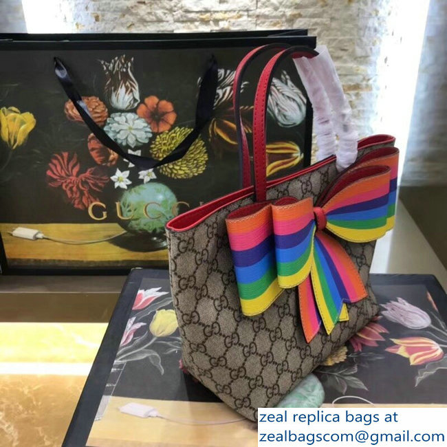 Gucci Children GG Tote Bag 501804/410812 Multicolor Rainbow Bow 2018 - Click Image to Close