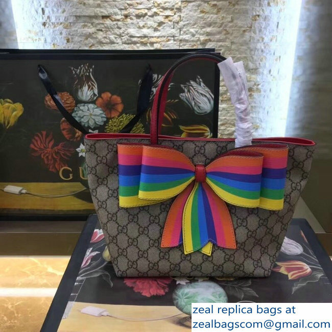 Gucci Children GG Tote Bag 501804/410812 Multicolor Rainbow Bow 2018 - Click Image to Close