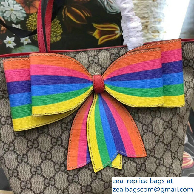 Gucci Children GG Tote Bag 501804/410812 Multicolor Rainbow Bow 2018