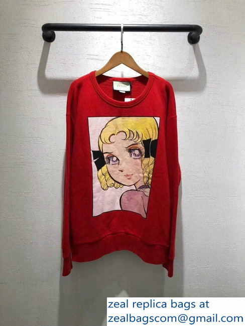 Gucci Cotton Sweatshirt With Manga Print 539088 Red 2018 - Click Image to Close