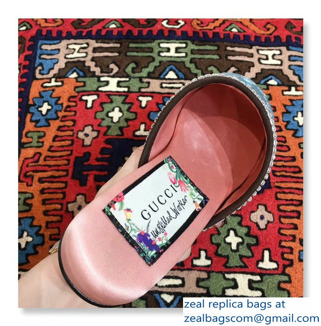 Gucci Crystal Embroidered Trim GG Velvet Slipper Blue 2018