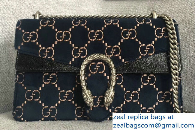 Gucci Dionysus GG Velvet Small Shoulder Bag 400249 Blue 2018