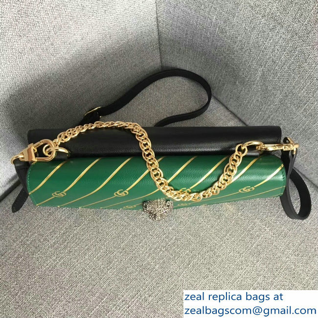 Gucci Double G And Feline Head With Crystals Medium Double Shoulder Bag 524822 Green/Black 2018 - Click Image to Close
