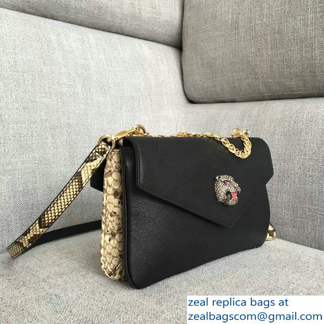 Gucci Double G And Feline Head With Crystals Medium Double Shoulder Bag 524822 Python 2018 - Click Image to Close