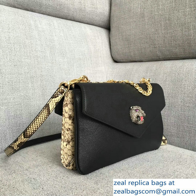 Gucci Double G And Feline Head With Crystals Medium Double Shoulder Bag 524822 Python 2018