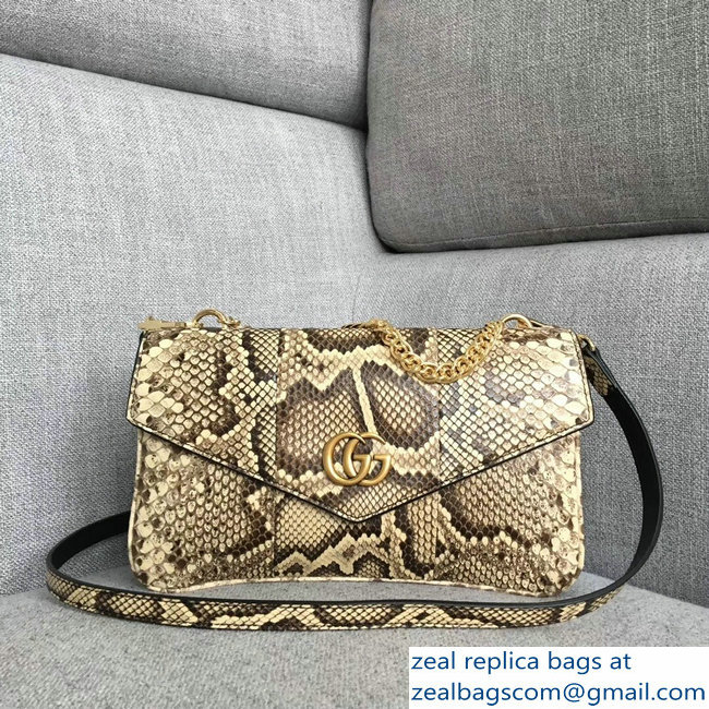 Gucci Double G And Feline Head With Crystals Medium Double Shoulder Bag 524822 Python 2018