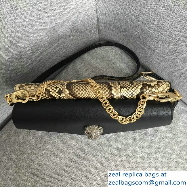Gucci Double G And Feline Head With Crystals Medium Double Shoulder Bag 524822 Python 2018