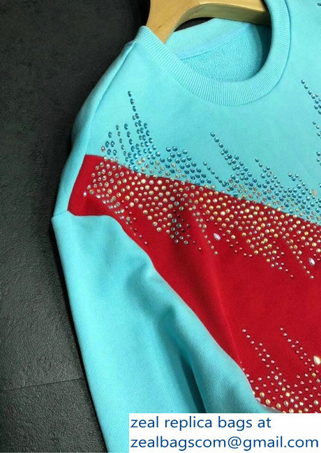 Gucci Embroidered Beads Chevron Light Blue/Red Sweatshirt 2018 - Click Image to Close
