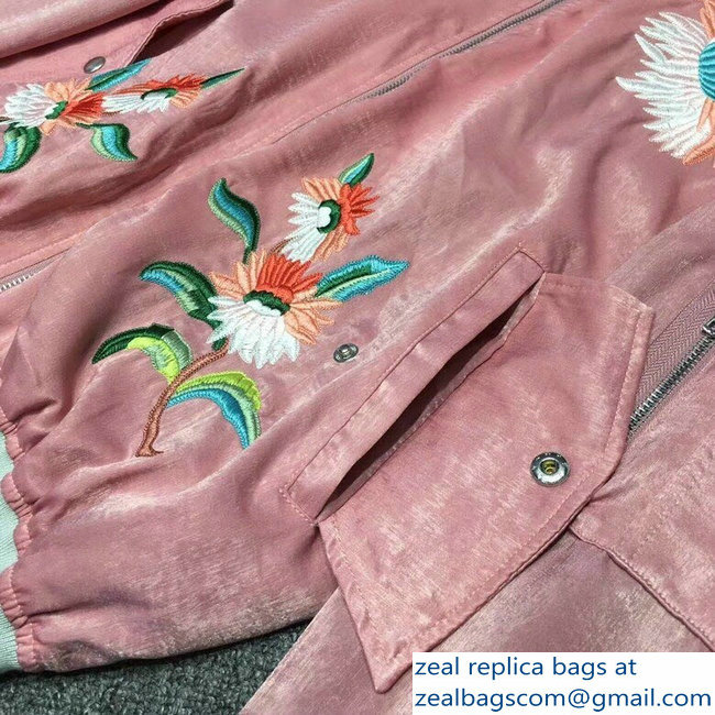 Gucci Embroidered Flower and Teddy Bear Guccification Pink Bomber Jacket 2018 - Click Image to Close