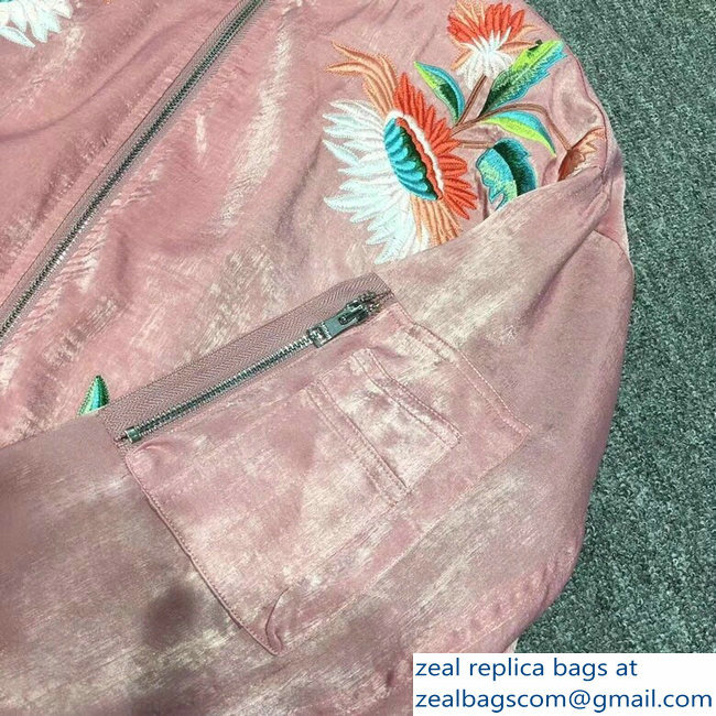 Gucci Embroidered Flower and Teddy Bear Guccification Pink Bomber Jacket 2018 - Click Image to Close