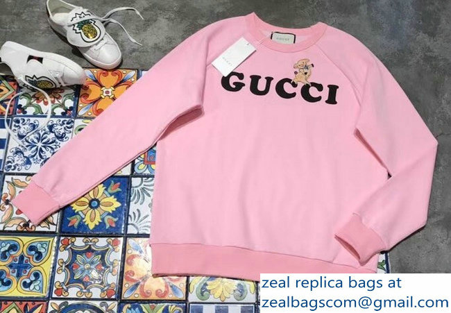 Gucci Embroidered Piglet Logo Pink Sweatshirt 2018 - Click Image to Close