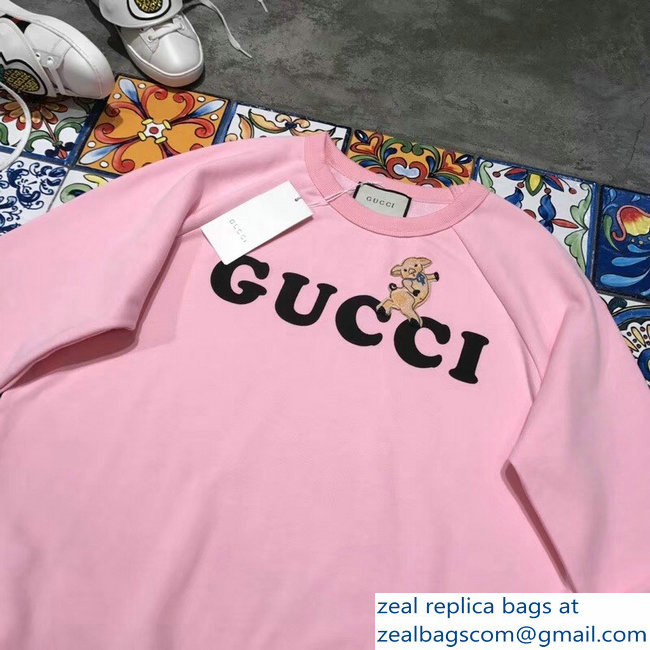 Gucci Embroidered Piglet Logo Pink Sweatshirt 2018