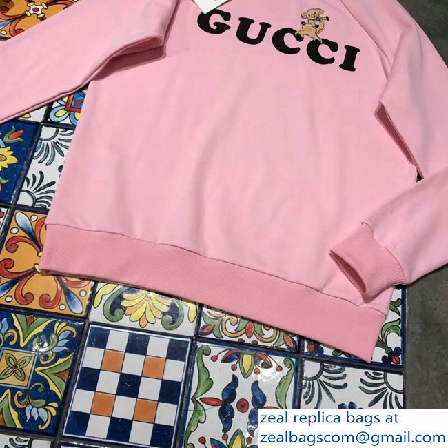 Gucci Embroidered Piglet Logo Pink Sweatshirt 2018