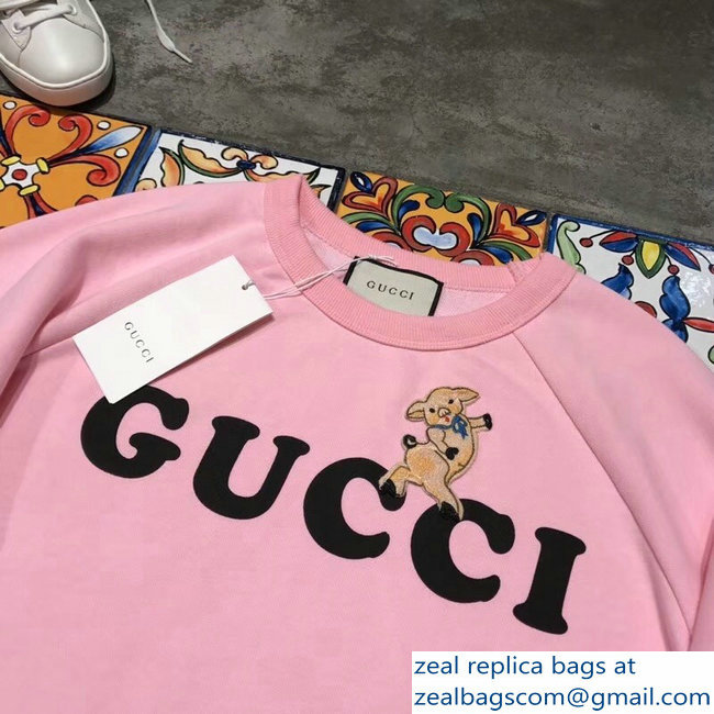 Gucci Embroidered Piglet Logo Pink Sweatshirt 2018