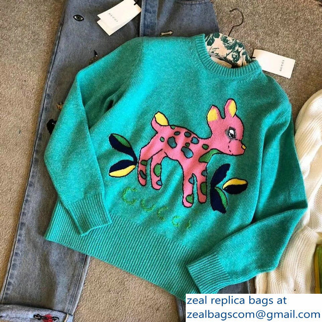 Gucci Fawn Wool Sweater Turquoise 527212 2018