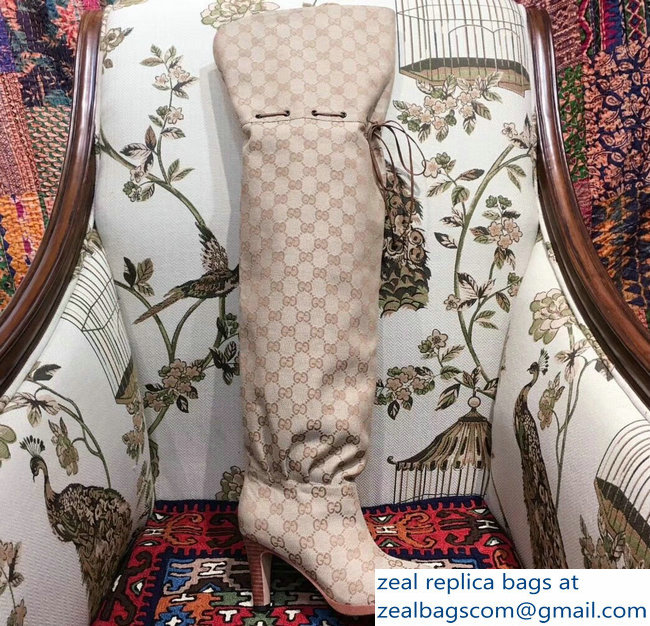 Gucci GG Canvas Over-The-Knee Boots Beige 2018