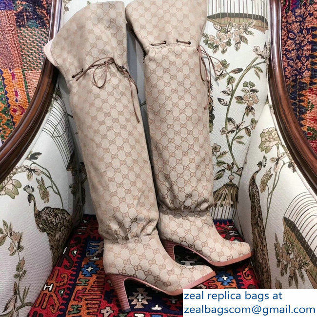 Gucci GG Canvas Over-The-Knee Boots Beige 2018