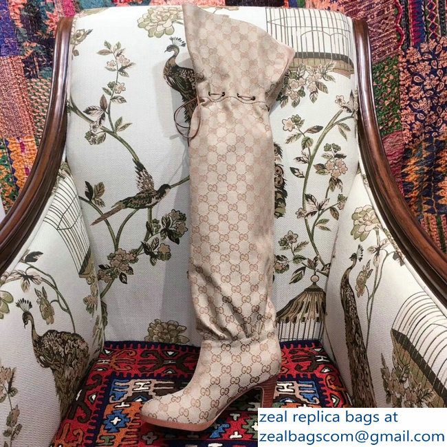 Gucci GG Canvas Over-The-Knee Boots Beige 2018