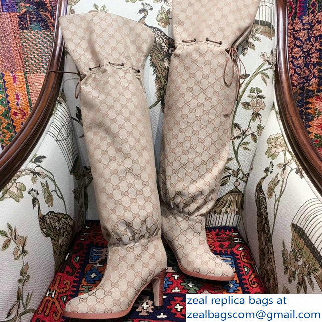 Gucci GG Canvas Over-The-Knee Boots Beige 2018 - Click Image to Close