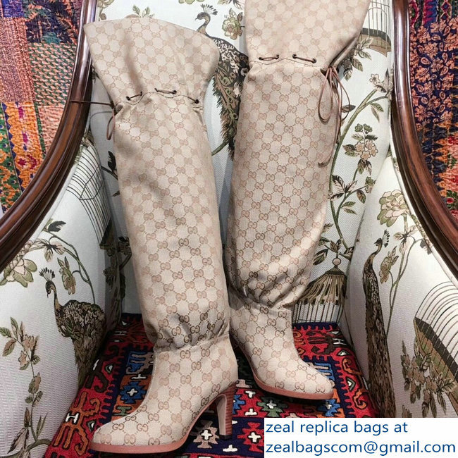 Gucci GG Canvas Over-The-Knee Boots Beige 2018