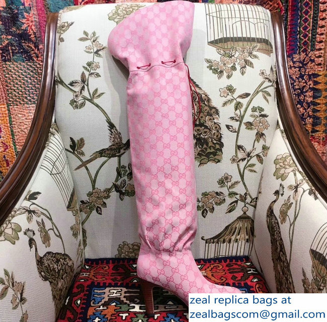 Gucci GG Canvas Over-The-Knee Boots Pink 2018