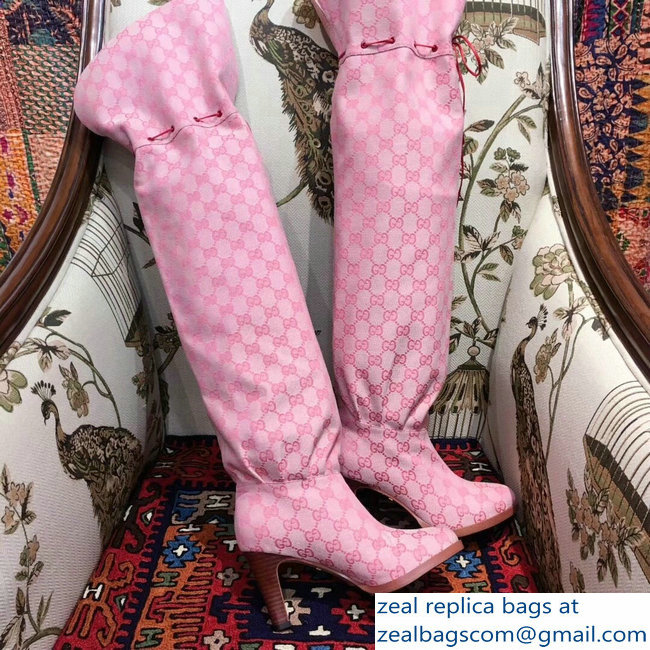 Gucci GG Canvas Over-The-Knee Boots Pink 2018