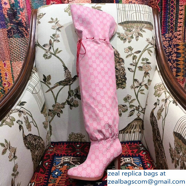 Gucci GG Canvas Over-The-Knee Boots Pink 2018 - Click Image to Close